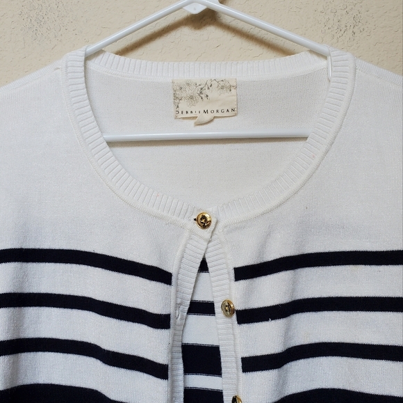 Debbie Morgan Striped Gold Buttons  Cardigan.  Size Medium - Picture 2 of 7